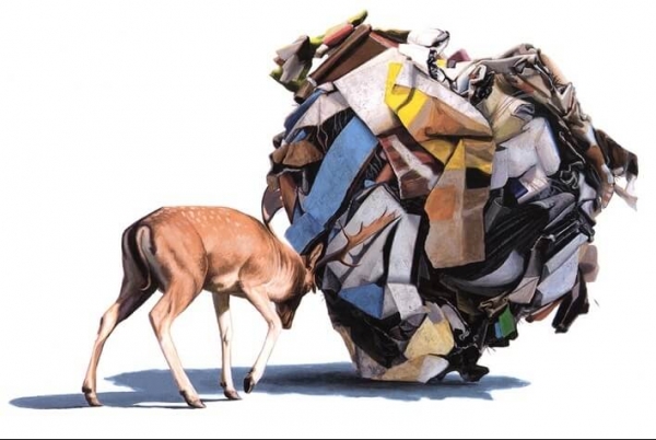 Josh Keyes magda bębenek ochrona środowiska zrównoważona konsumpcja ekologia zaangażowana sztuka jeleń śmieci recycling