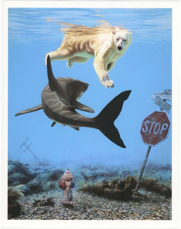 Josh Keyes magda bębenek ochrona środowiska zrównoważona konsumpcja ekologia zaangażowana sztuka niedźwiedź rekin powódź